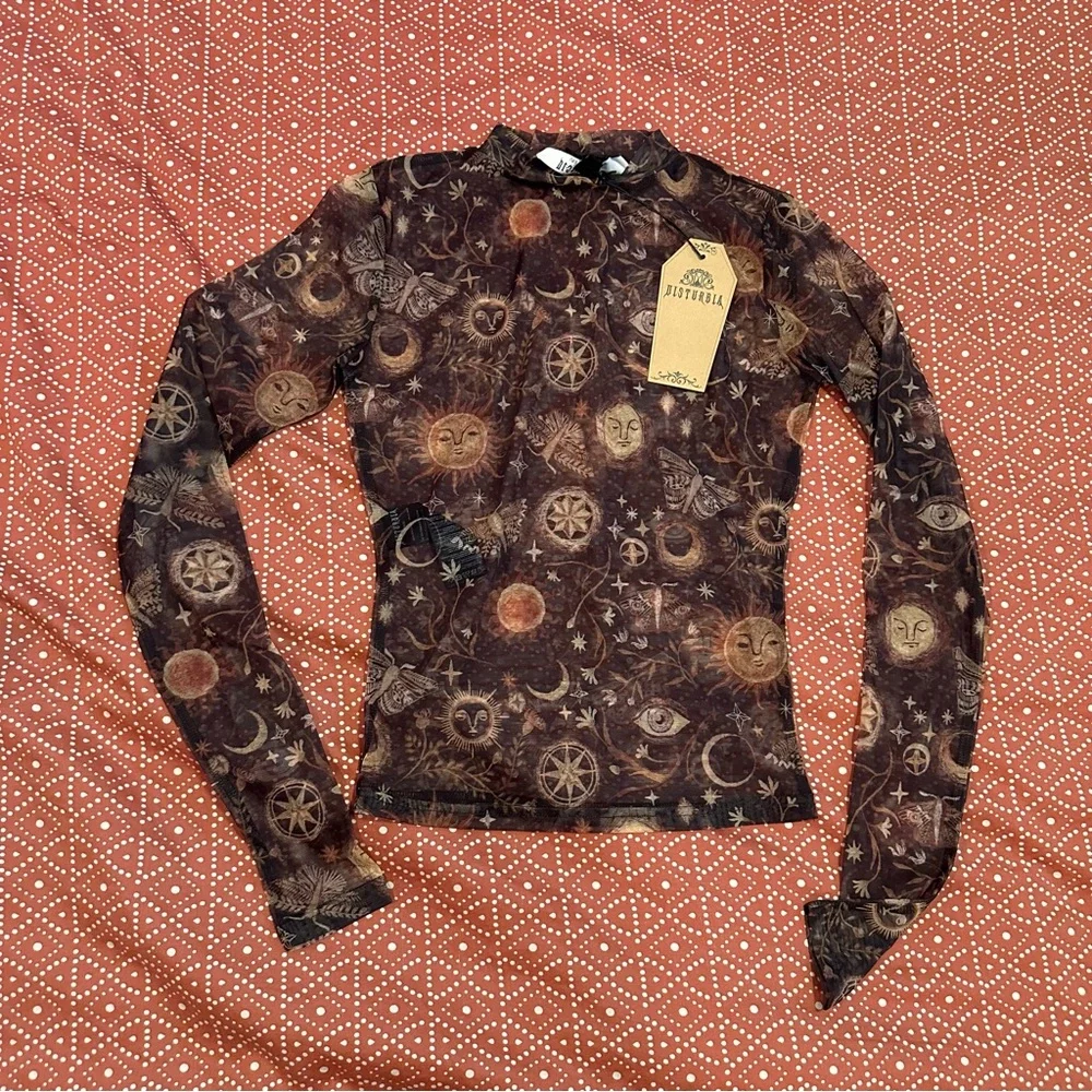 NWT disturbia sheer mesh long sleeve top - size 2 - Picture 1 of 5
